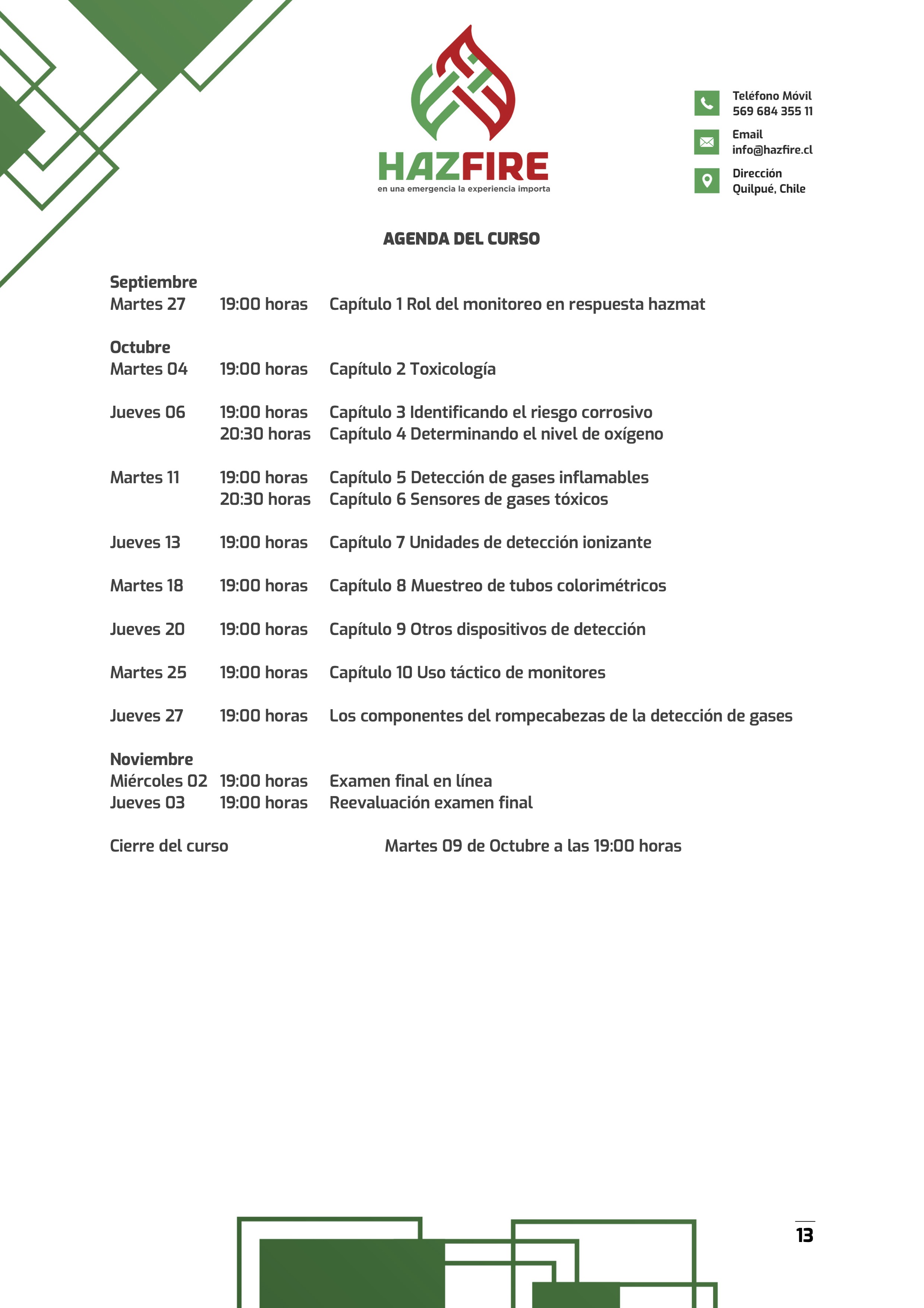 Agenda del curso